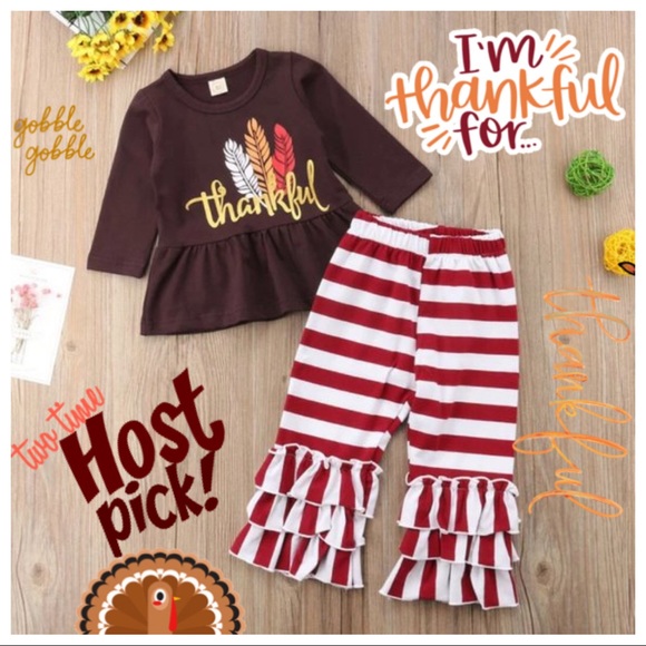 Thanksgiving Thankful Baby Toddler Girls Outfit - Picture 1 of 8